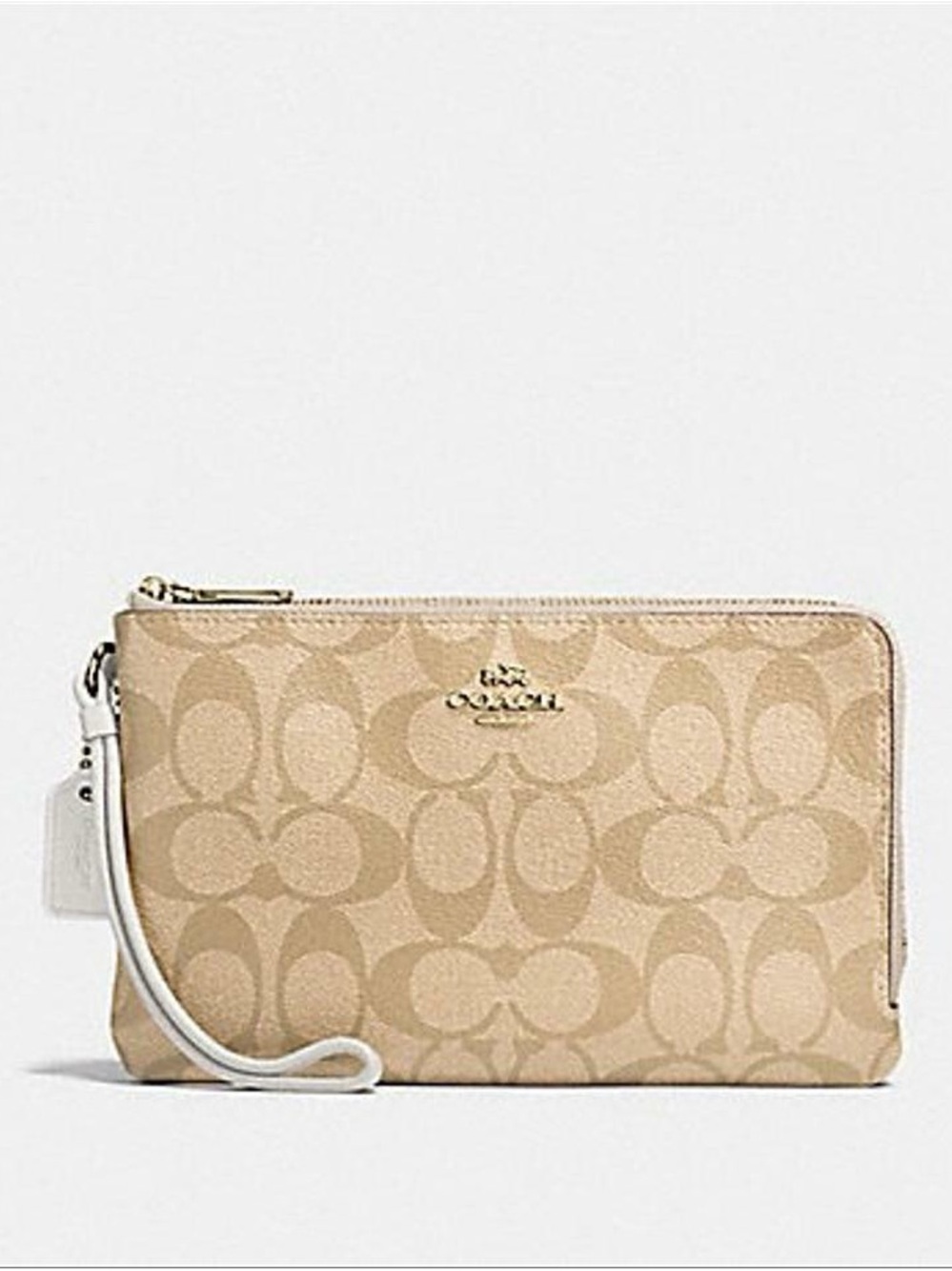 Coach Beige Signature Canvas Wristlet with White Strap